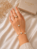 White Clover Hand Chain Bracelet with Ring – Elegant Gold-Tone Jewelry for Women ✨