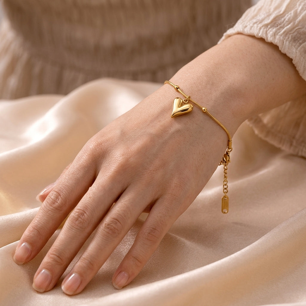 Minimalist Gold Heart Charm Bracelet ✨ Daily College Wear Jewelry