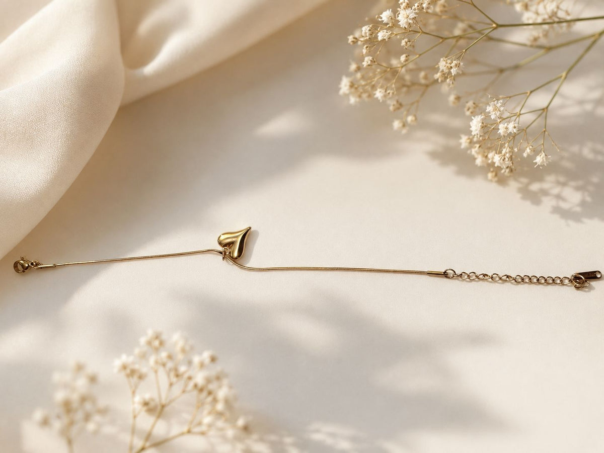 Minimalist Gold Heart Charm Bracelet ✨ Daily College Wear Jewelry