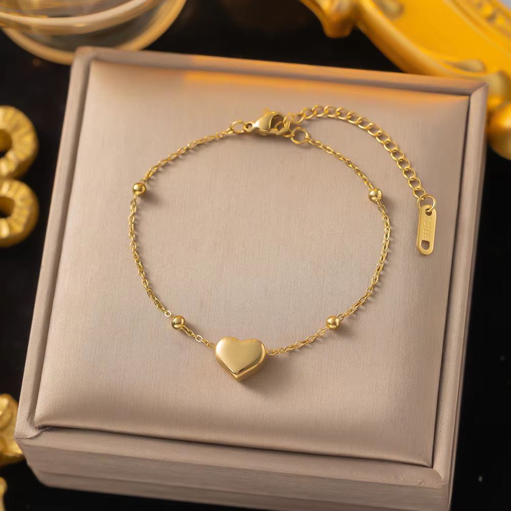 Minimalist Gold Heart Charm Bracelet ✨ Daily College Wear Jewelry